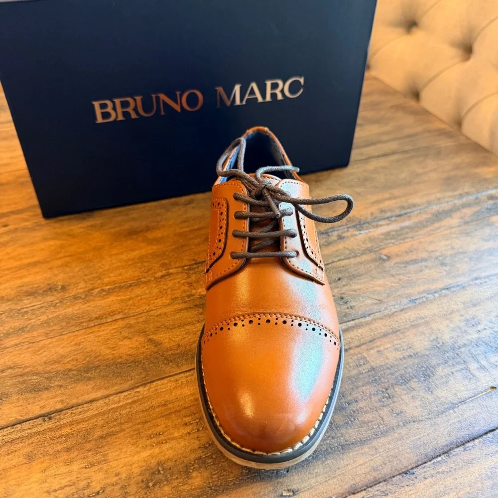 Bruno Marc Boys Brown Wingtip Brogue Oxford Dress Shoes Size 1 church formal